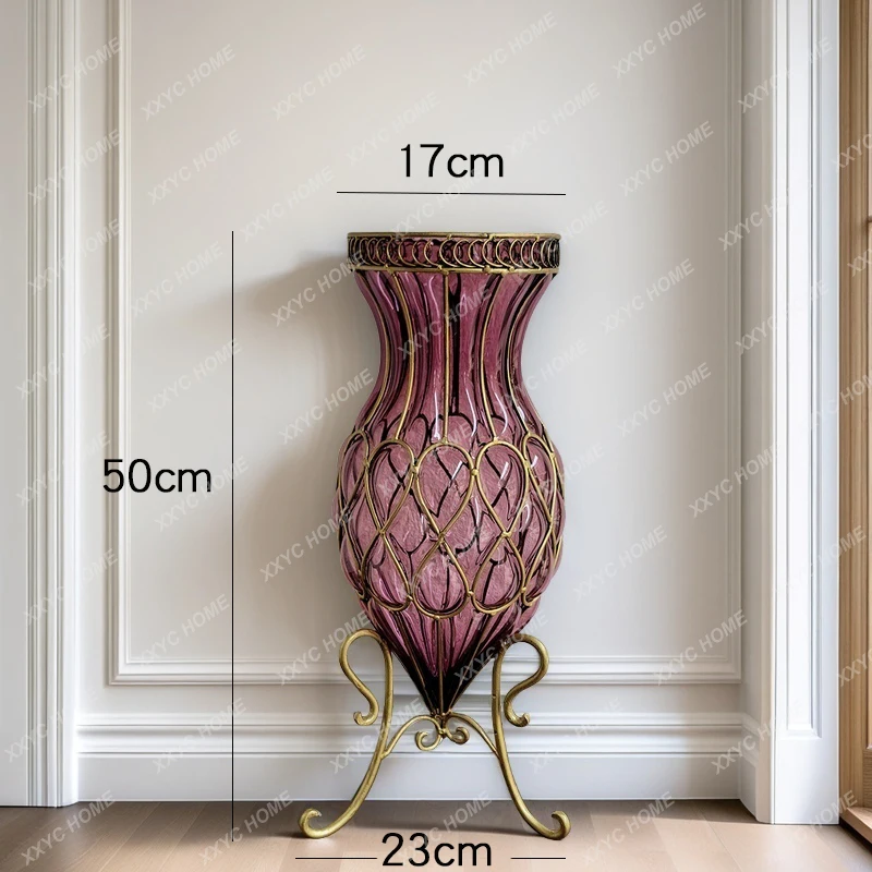 Art Red Creative Floor Purple Glass Large Vase Hydroponic Rich Bamboo Lily Large Living Room Flower Arrangement