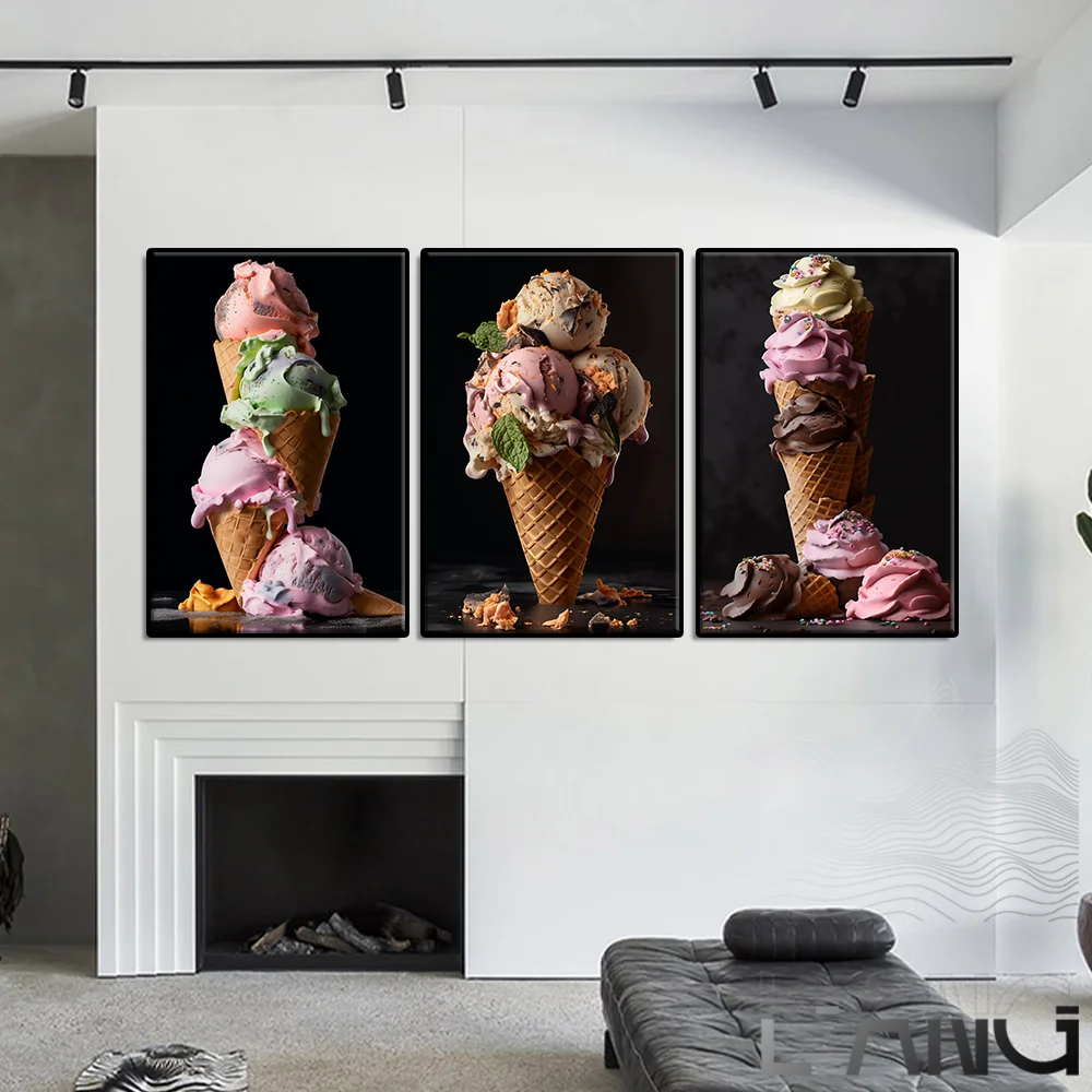 Ice cream cones Delicious dessert printed poster Home canvas restaurant bar decorative painting Original custom size