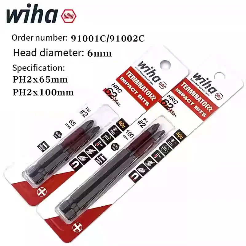 Wiha 2PC 16PC Schraubendreher-Bit-Set 1/4 Zoll Sechskantschaft Rutschfester Bohrer PH2 Länge 65/85/100mm Handwerkzeug 91001C-91011C – Detail 9