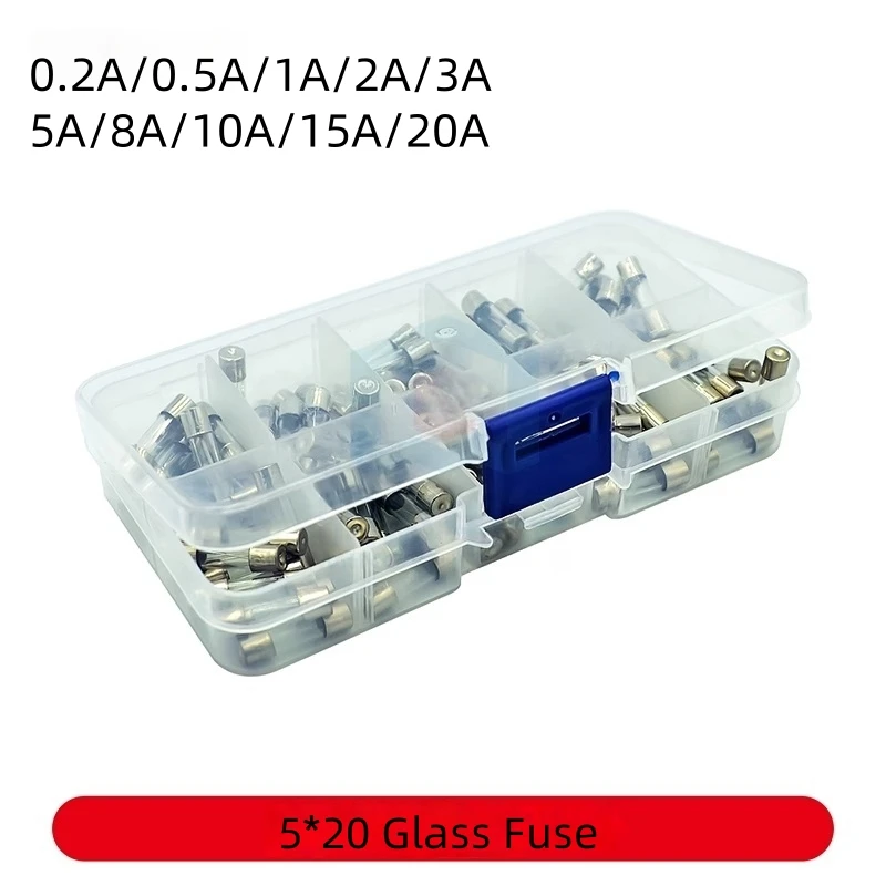 1set 5*20 glass fuse tube fuse Semiconductor 250V Fuse sample box 10pcs for each 0.2A/0.5A/1A/2A/3A/5A/8A/10A/15A/20A