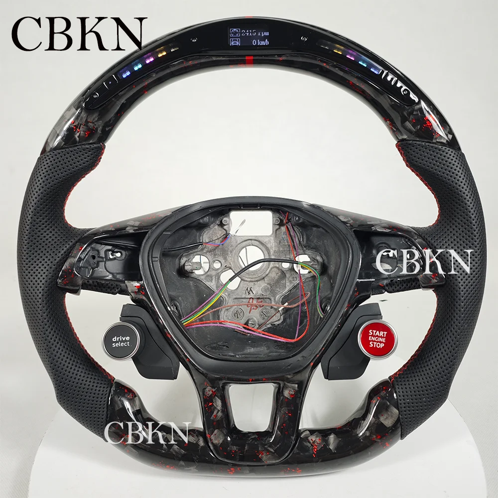 LED Rose Gold-Flake Forged Carbon Steering  Wheel for VW Passat CC/Golf MK7 2013-2020 | Engine Start Button & Leather Grip