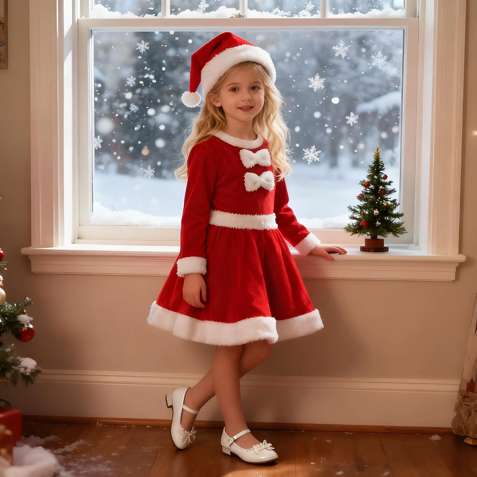 

Kids Santa Claus Romper with Hat Toddler Girls Party Baby 2026 New Year Christmas Costume Jumpsuit Cosplay Xmas Clothing Set