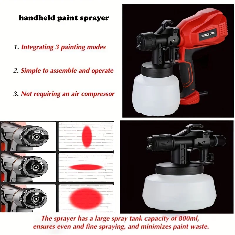 1 Set 3 Nozzles Easy-to-Use Electric Paint Sprayer For Furniture, Fence, Car Bicycle And Hair Sprays Latex Paint