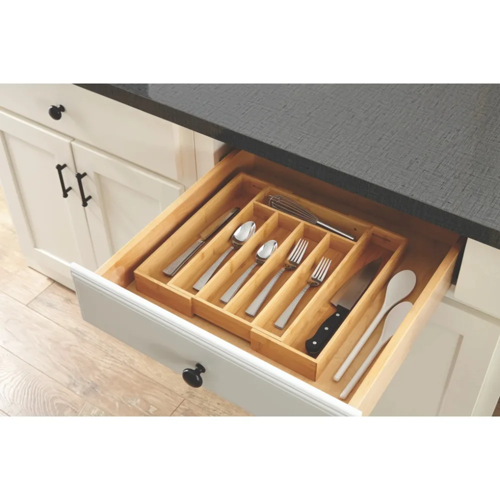 

Natural Bamboo Expandable Silverware Organizer, Expandable, 13.98 x 10.04-15.35 x 1.97 inches