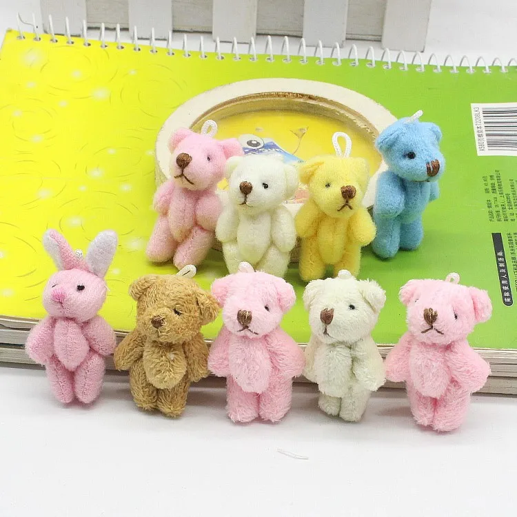 5Pcs Mini Teddy Bears Plush Toys 4cm Small Bear Joint Stuffed Toy 4 Joint Movable Animal Plush Doll DIY Pendant Christmas Gift