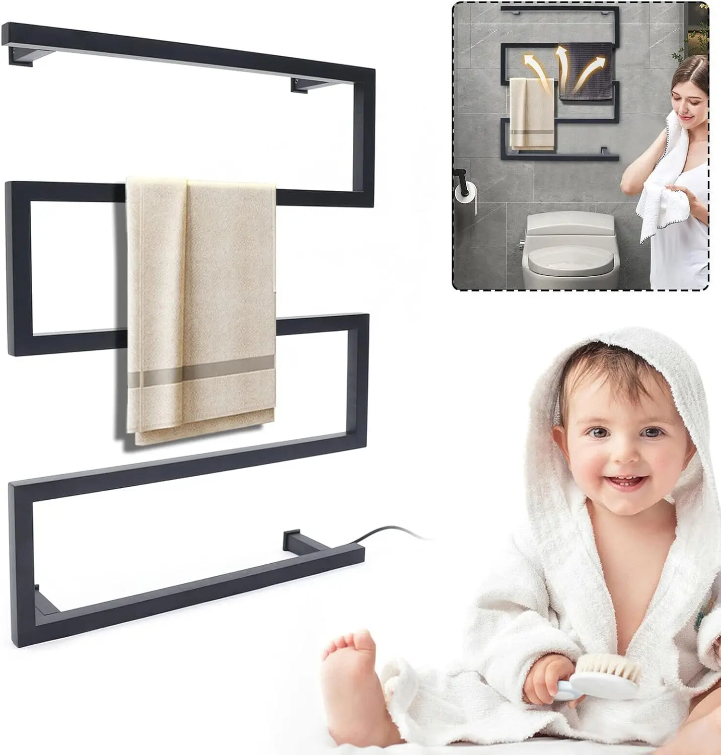 

110 В настенный электрический полотенцесушитель, 5 слоев S-образной формы, домашний обогреватель для полотенец для ванной комнаты, грелка для банных полотенец, сушка полотенец с подогревом