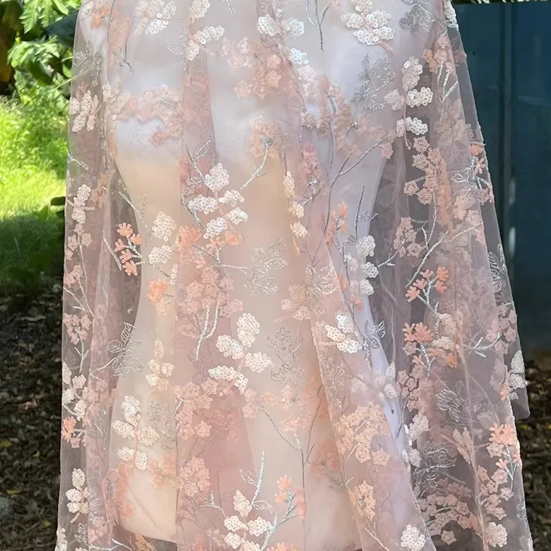 

1 ярд фасоли розовые пайетки трехмерная вышитая ткань для одежды платье юбка дизайнерская ткань