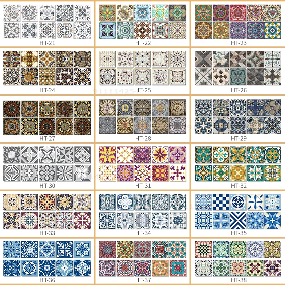 Tile Sticker Waterproof Kitchen Retro Moroccan Self Adhesive Bathroom Decal Vinyl Peel-off Wall Sticker Decorative Wallpaper