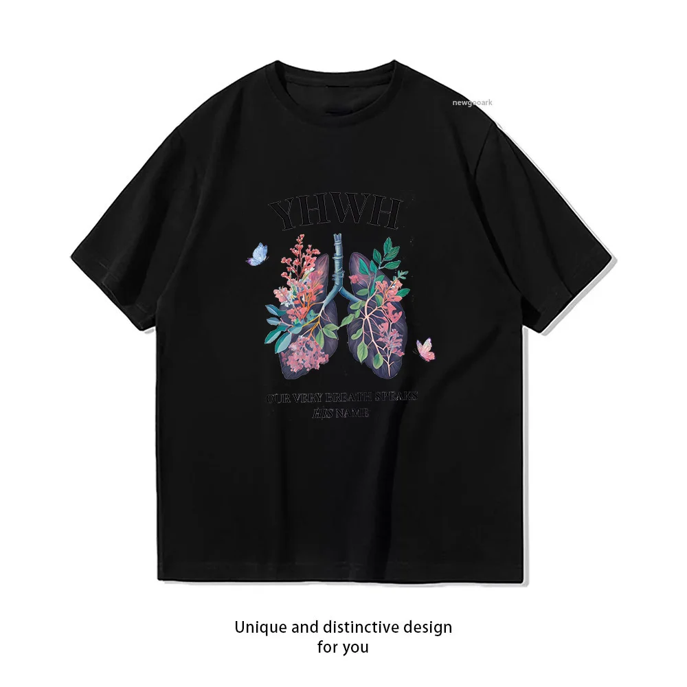 YHWH Lungs Christian Floral Our Very Breath Speaks His Name Woman Man Summer Cotton Graphic T Shirts Adult Tops Tee