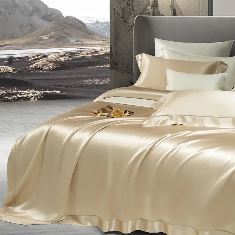 25 Momme Mulberry Silk Premium luxury Bedding Set Nature Soft Solid Duvet Cover Double Queen King 4PCS Modern Home Bed Sheet