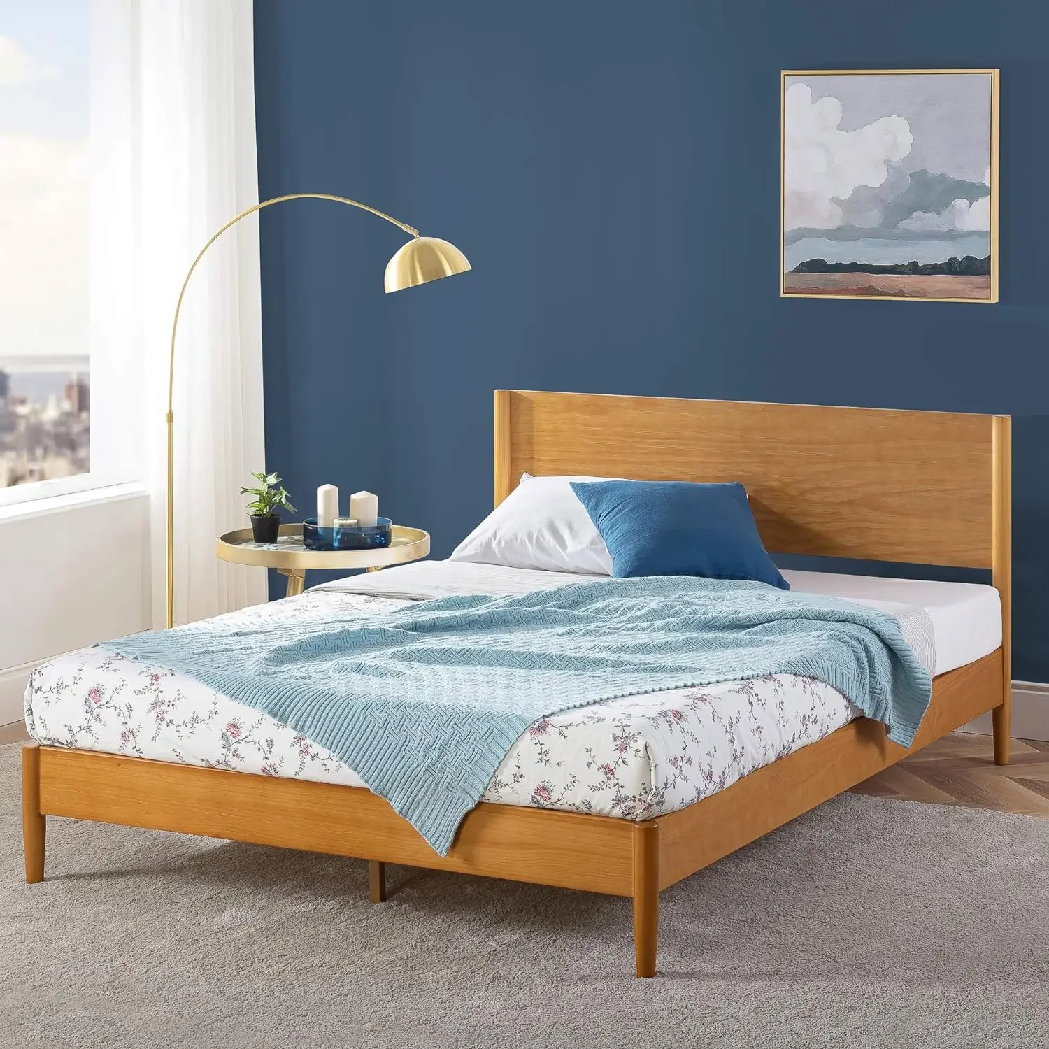 ZINUS Allen Mid Century Wood Platform Bed Frame, Solid Wood Foundation, Wood Slat Support, No Box Spring Needed, Easy Assembl