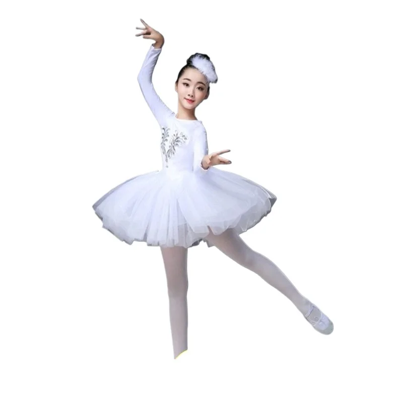 

New Children's Long Sleeve Ballet Skirt for Girls Performance Dress Puff Tulle Skirt