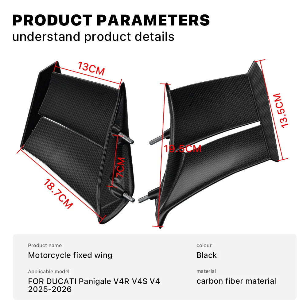 100% real carbon fibre For DUCATI PANIGALE V4 V4S V4R SP 2025 2026 Motorcycle Front Fairing fixed wing Side Winglets Spoiler