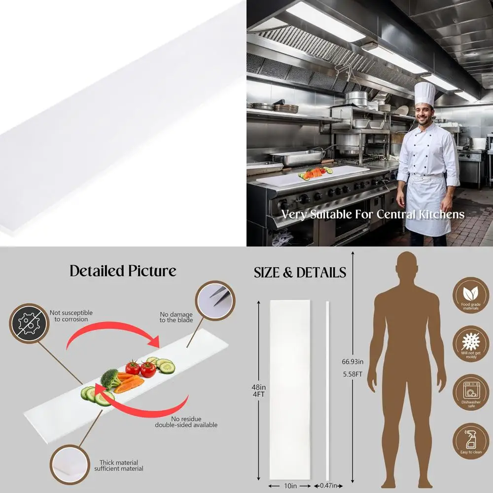 

Durable Plastic Commercial Cutting Board, Dishwasher Safe, 48x10x0.5 inches, Ideal for Restaurant Kitchens