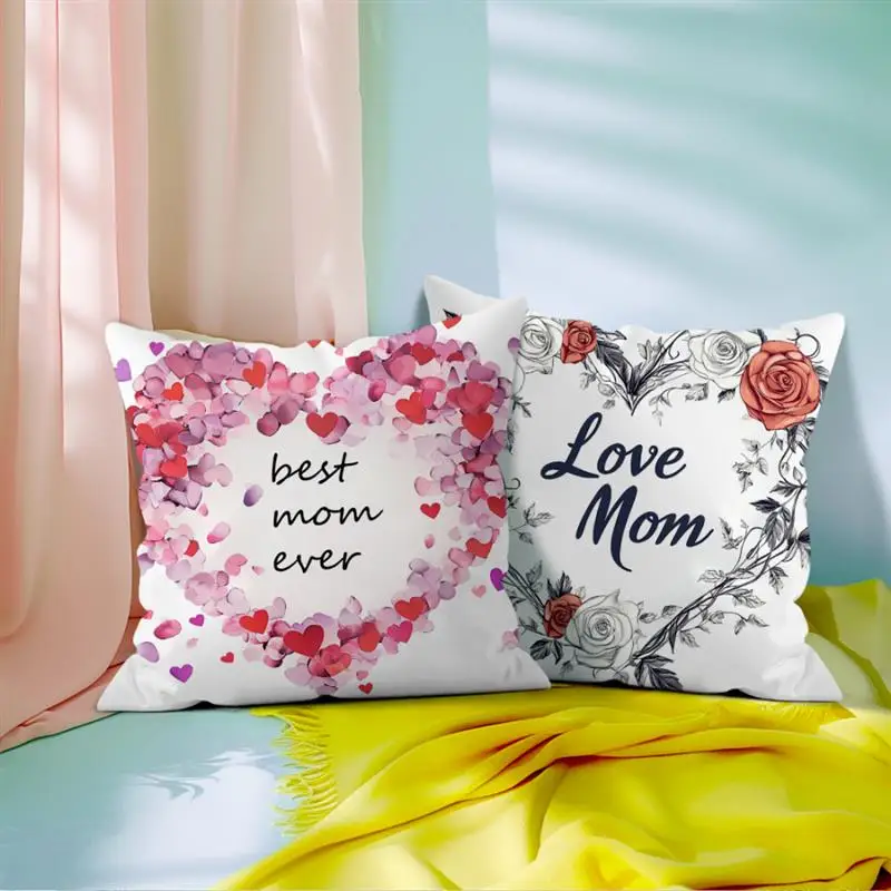 45*45 cm Rose Floral Herz Buchstaben Drucken Dekorative Kissenbezüge Kissen Abdeckung Wohnkultur Quadratischen Kissenbezug für Muttertag Geschenk – Detail 4