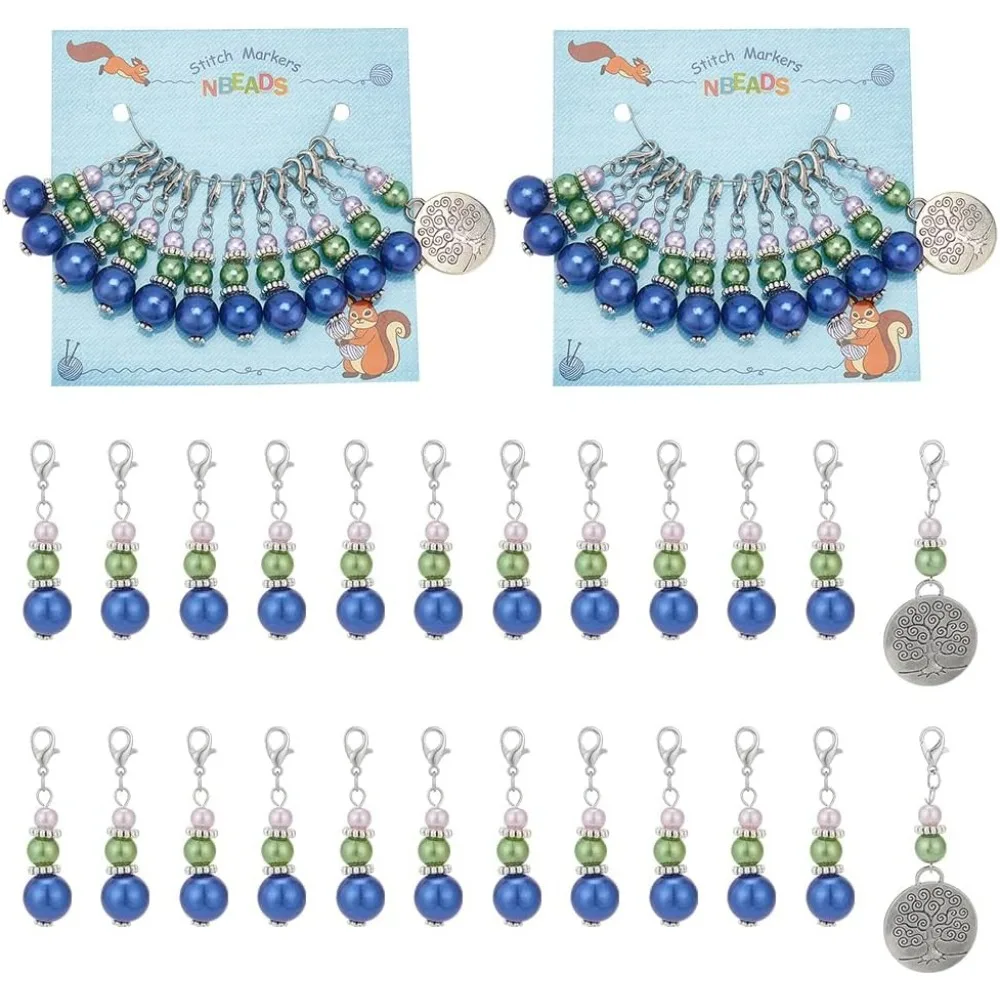 

24 Pcs The Tree of Life Crochet Markers Acrylic Imitation Pearl Removable Lobster Clasp Locking Stitch Marker for Knitting