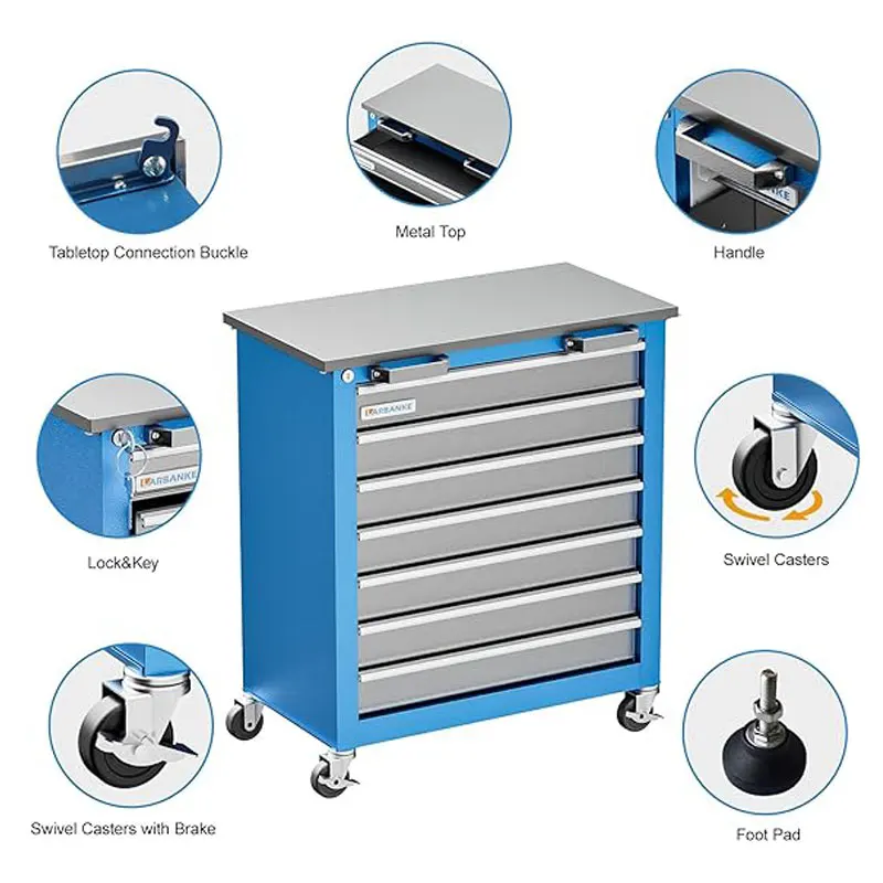 الأزرق 7-دراز الصلب منضدة المتداول أداة الصدر ورشة عمل خزانة EPA18 أشهر المرآب المعادن ODM OEM #4