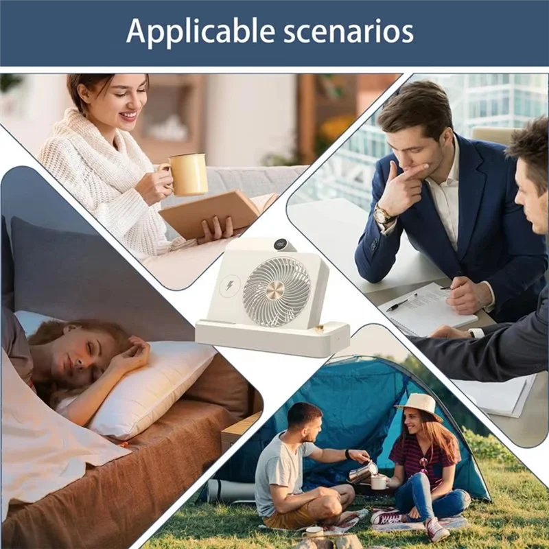 A15Q-Desktop Fan Air Circulator Fan With Wireless Charger Angled Base 100 Speed Adjustment Digital Display Cooling Device