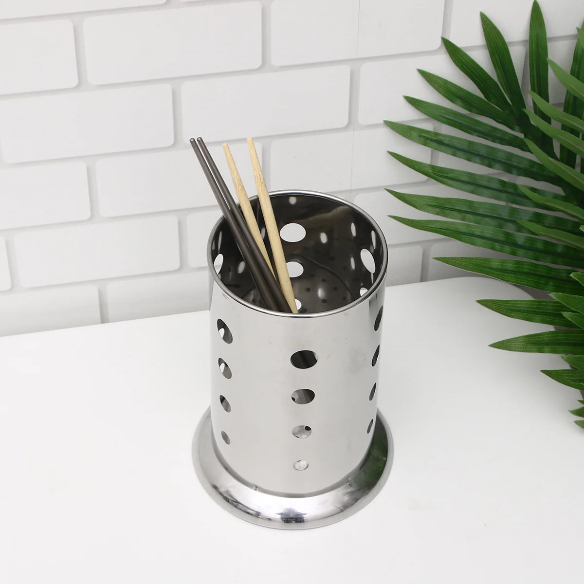 

Round Hole Chopsticks Holder Thickened Stainless Steel Utensil Organizer With Drain Holes Countertop Storage Rack For