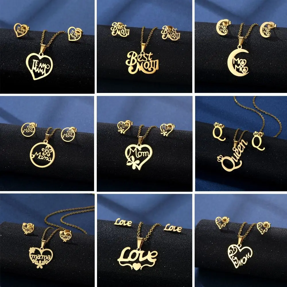 سلسلة الترقوة من الفولاذ المقاوم للصدأ لعيد الأم ، قلادة ماما زهرة ، لون ذهبي ، قلادة قلب مجوف ، هدايا مجوهرات ، عيد الشكر