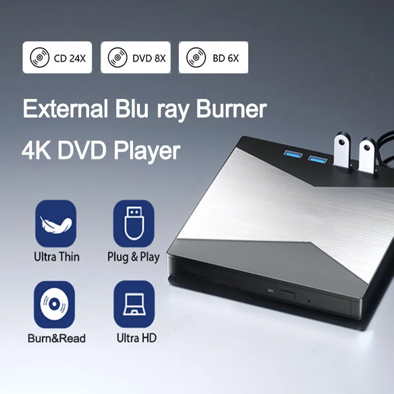 7-в-1 Внешний Blu-ray Drive 4K Bluray Burner USB 3.0 CD/DVD/BD RW-плеер Писатель с портом SD TF Оптический привод для портативных ПК