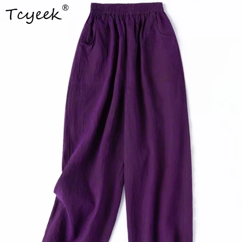 

Tcyeek 100% Real Mulberry Silk Long Pants Women 2026 Elastic Waist Harem Pants Vintage Female Clothing Palazos De Mujer Pantalón