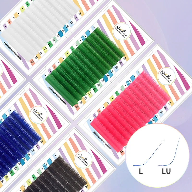 NATUHANA Lashes L/LU(M) Curl Easy Fan Colored False Eyelash Extension 9-15Mixed Auto Fan Color Mink Eyelashes L Shaped Makeup