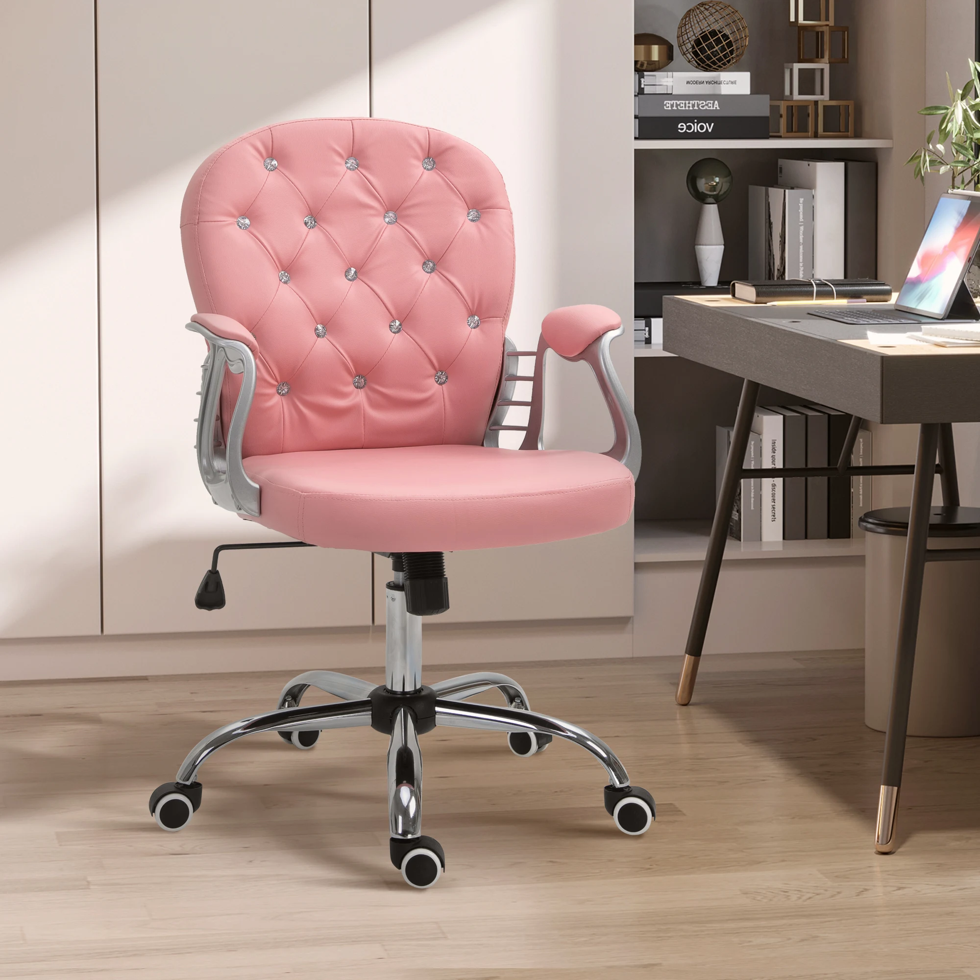 

Vanity Office Chair Tufted Backrest Swivel Rolling with Height Adjustable