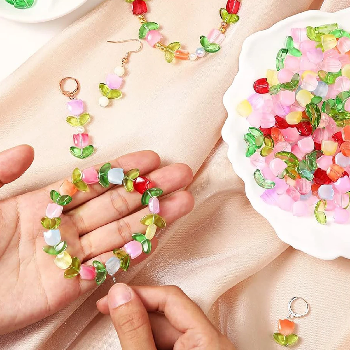 

9x9x5.5mm 14x7x5mm Multi-Color Glass Tulip Flower & Leaf Spacer Beads DIY Jewelry Making (Bracelet/Necklace/Earring) Loose Beads