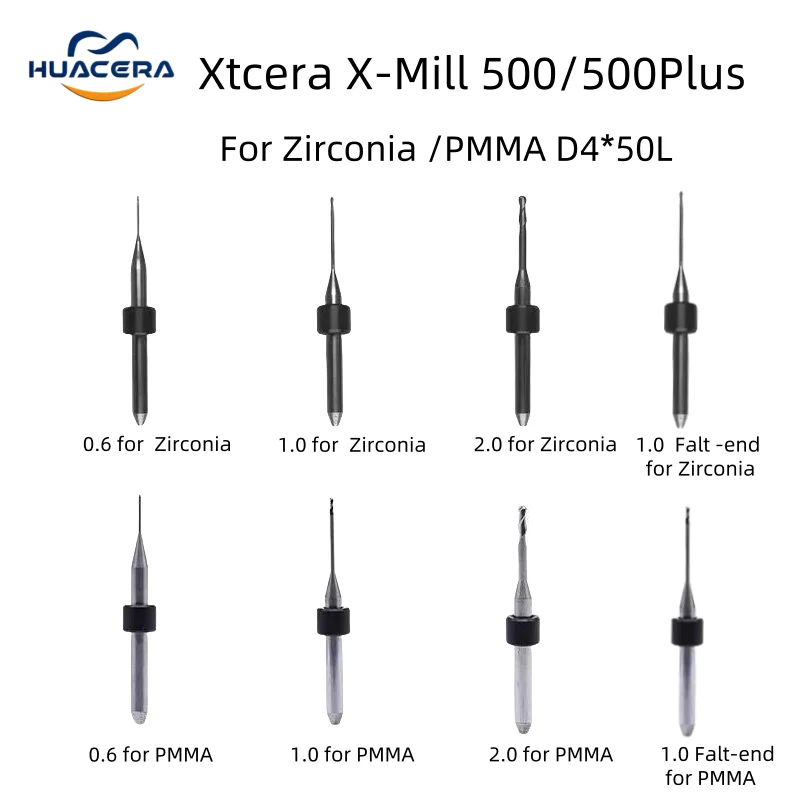 

XTCERA X-mill 500 plus Zirconia PMMA Shank DC/NC Diamond Coating Milling Cutter Diameter 2.0/1.0/0.6mm DrillDental Milling Burs