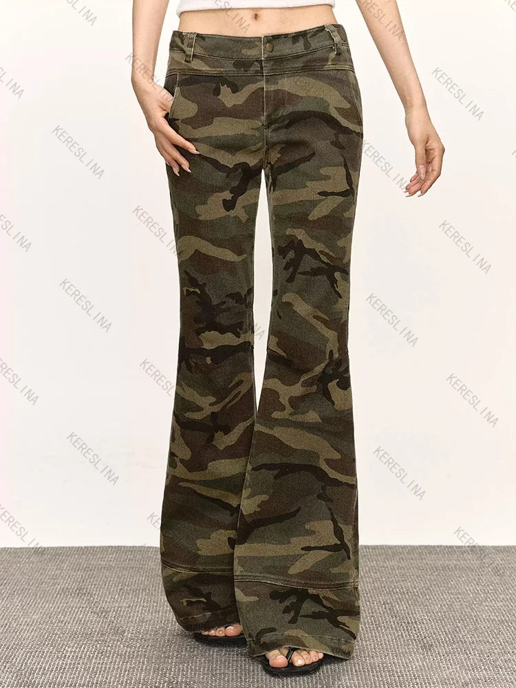 

American Style Retro Punk Women's Trousers Goth Fashion Camouflage Straight Pants Y2K Emo Girls Hip Hop Grunge Casual Streetwear