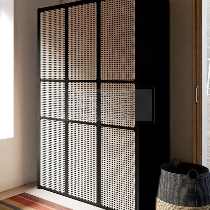 

Rattan wardrobe, bedroom three-door storage locker, small apartment model room, large cabinet