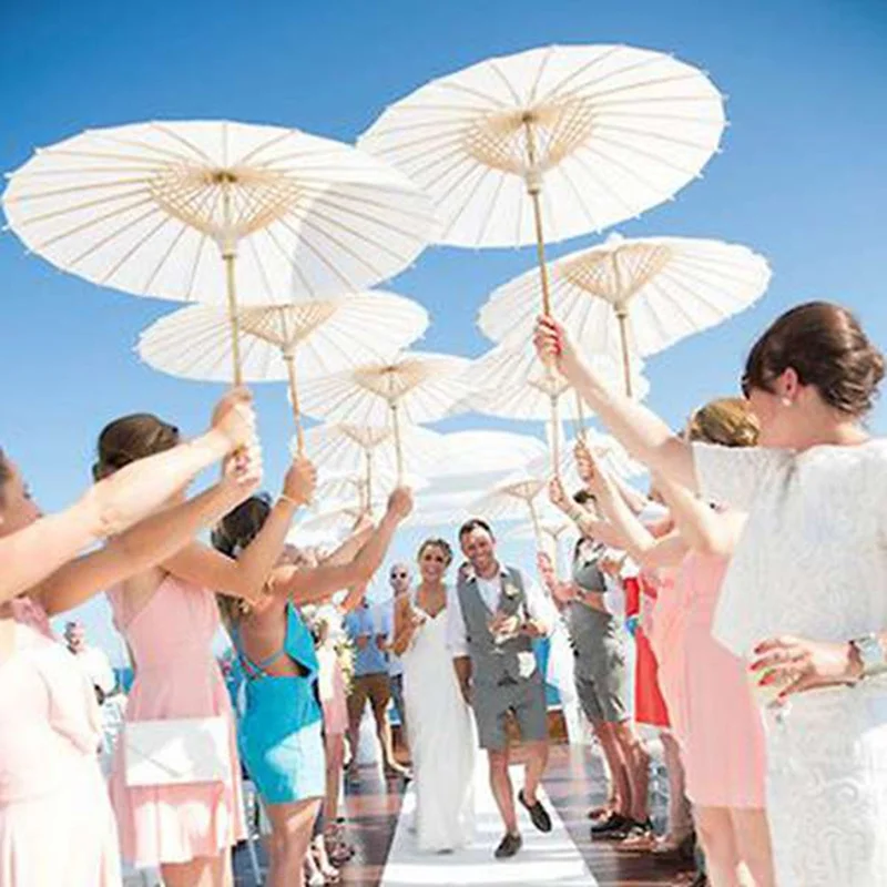 

12PCS Paper Parasol Beach Umbrella White DIY Umbrella Photography Props For Baby Shower Partys Wedding 60Cm/23.6Inch