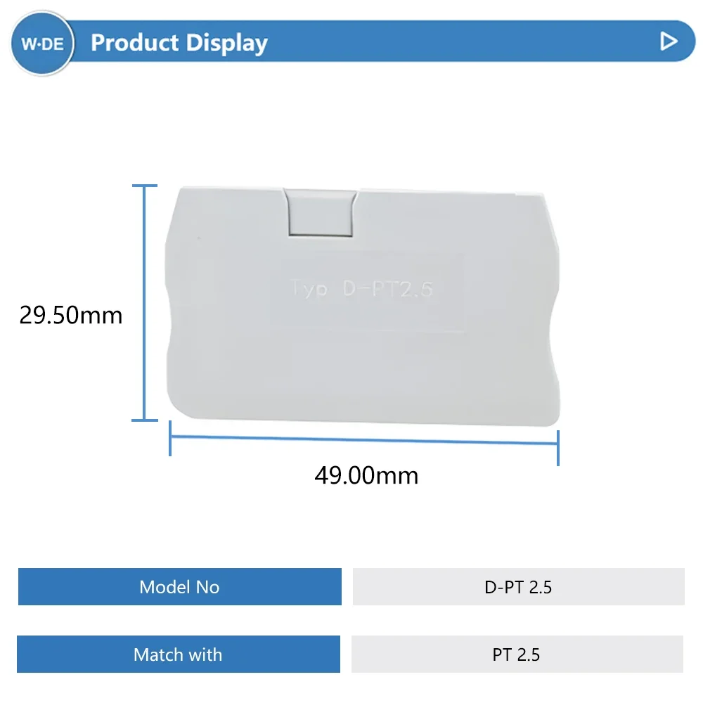 1 Piece D-PT2.5 End Cover For PT2.5 Din Rail Terminal Blocks End Cover Plate