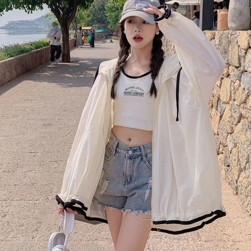 Fashion Coat Hooded Sunscreen Clothing Women's 2026 Summer New Female Long-sleeved Jacket Loose Breathable Protection Overcoat