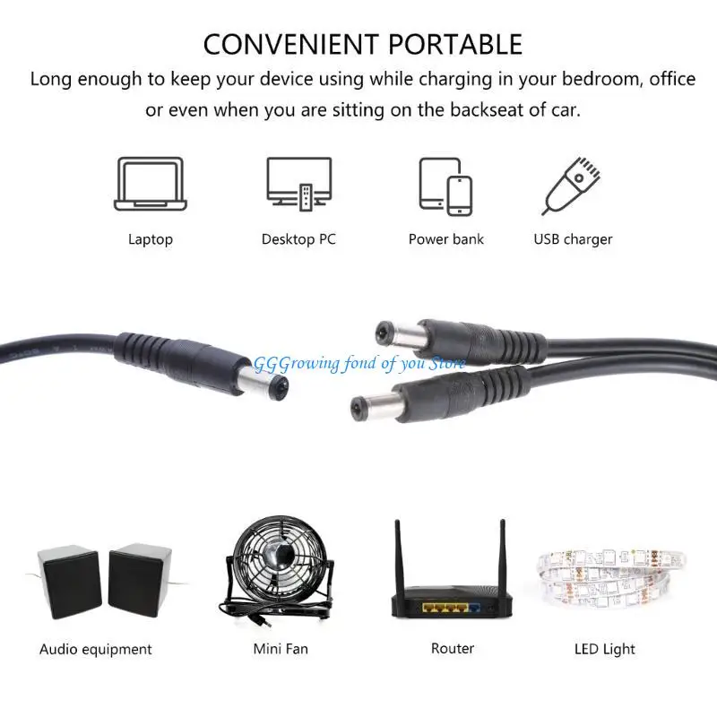

H9EB DC5525 Power Supply Splitter Cable Cable DC5.5x2.1MM Male to Male Connection for Security Cameras Electronics