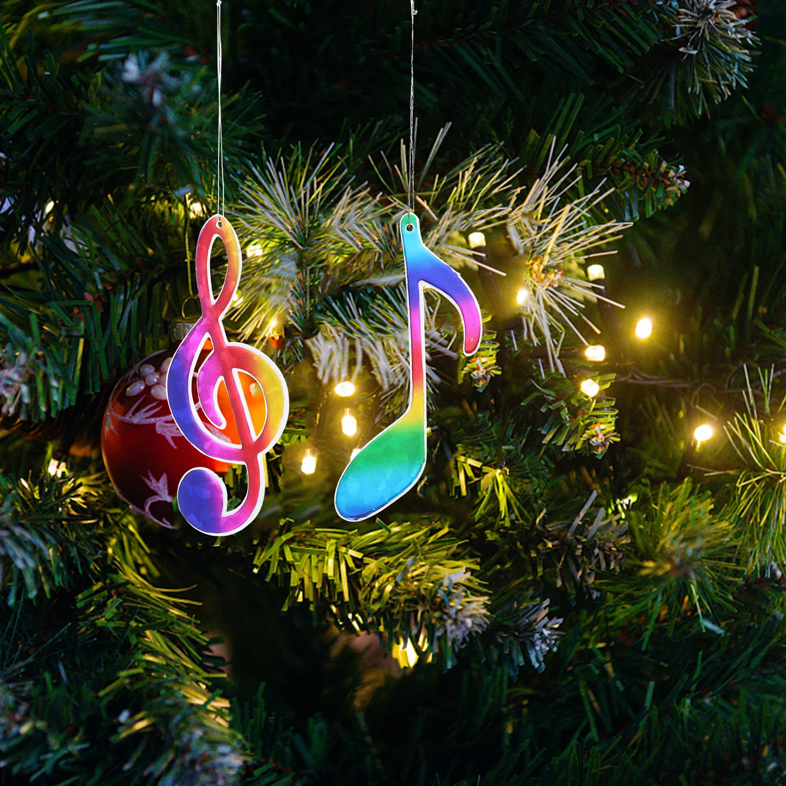 12 Uds. De notas musicales coloridas, adornos para árboles de Navidad chapados en caliente, colgante para lugar de vacaciones, decoraciones colgantes, regalos festivos de Navidad