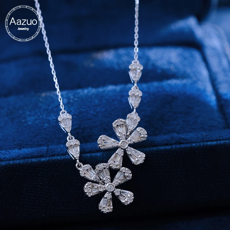 Aazuo High quality 18K Orignal White Gold Real Diamonds 0.5ct  H Si Flower Necklace Gifted for Women Wedding Link Chain Au750