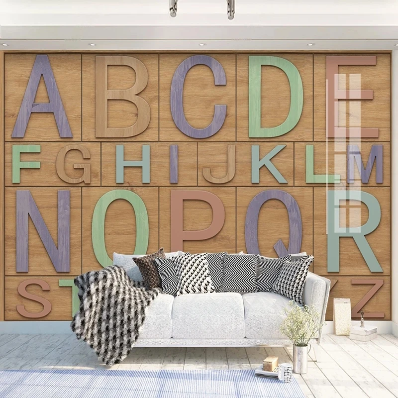 Custom 3D Wooden English Letters Mural Wallpaper For Living Room Bedroom Walls Decoration Wall Paper Home Improvement Fresco