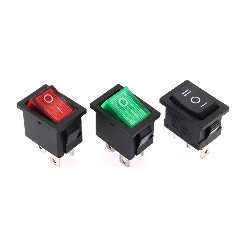 10/2000/10000pcs KCD1 Boat Car Rocker Switch 6A/250V 10A/125V AC With Red Green Light Switch 2/3/4Pin 21*15mm on off on