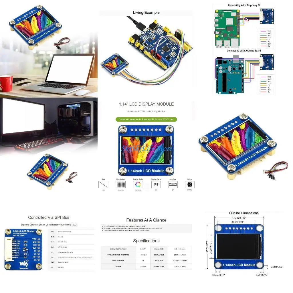 

E65E ST7789 Drive 240×135 forRaspberryPi 1.14 65K Color LCD Modules SPI Control Board