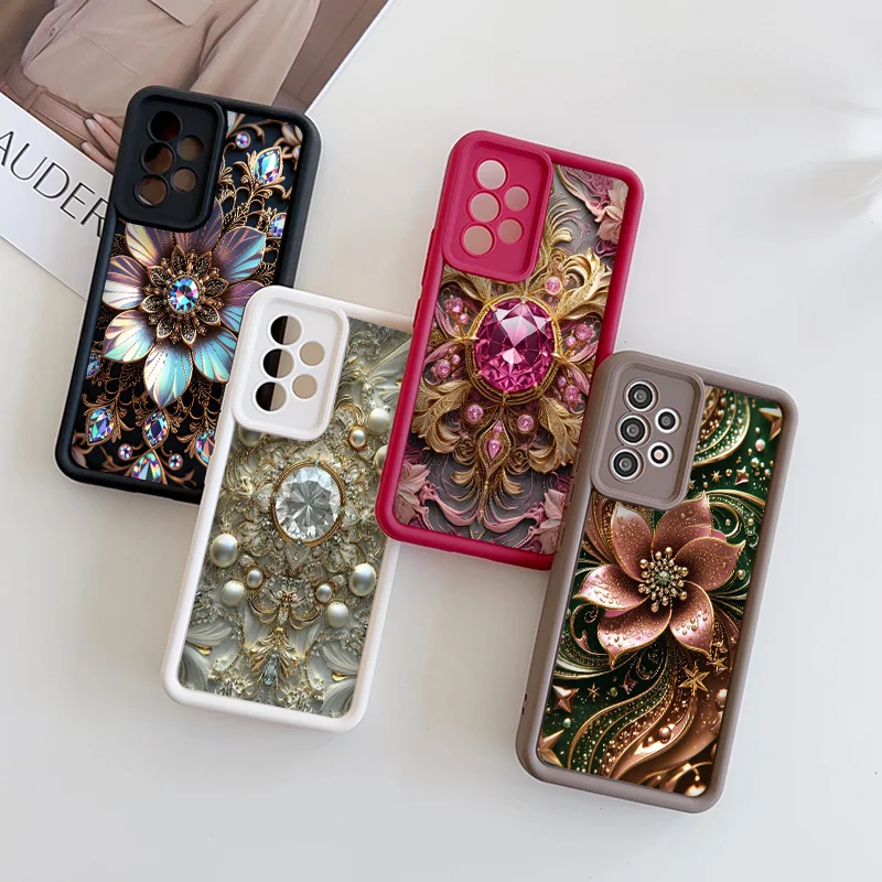 Elegant Gemstone Flower Pattern Phone Case for Motorola Moto Edge 60 50 Fusion 40 Neo G85 G84 G75 G54 G24 G86 G52 G15 Soft Cover