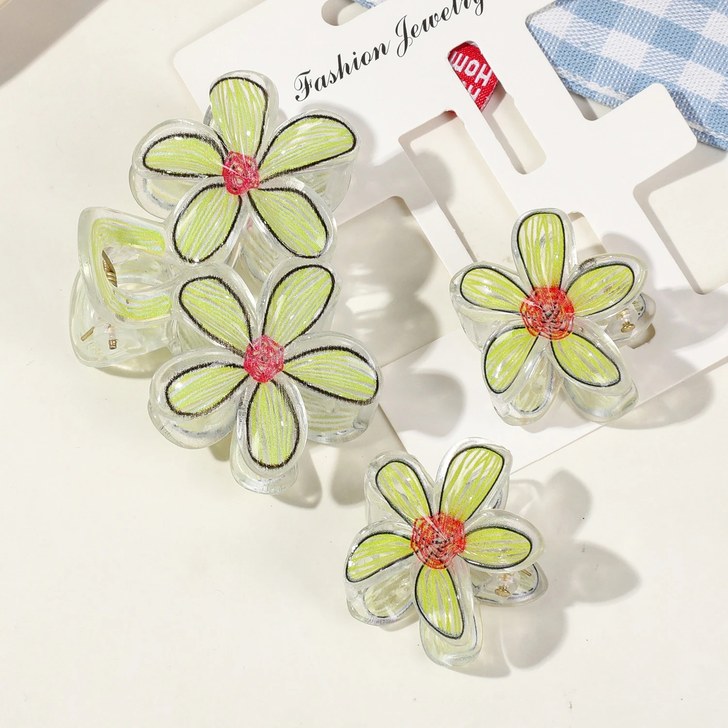 

3pcs/set Acrylic Flower Hair Claw Women Girls Summer Hawaiian Beach Non Slip Shark Clip Hair Styling Accessories for Thick Hair
