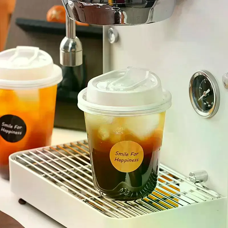 10pcs Transparent Coffee Cups With Lids U-shaped Disposable Cups For Hot Drink Milk Tea Takeaway Beverage Cups view 3