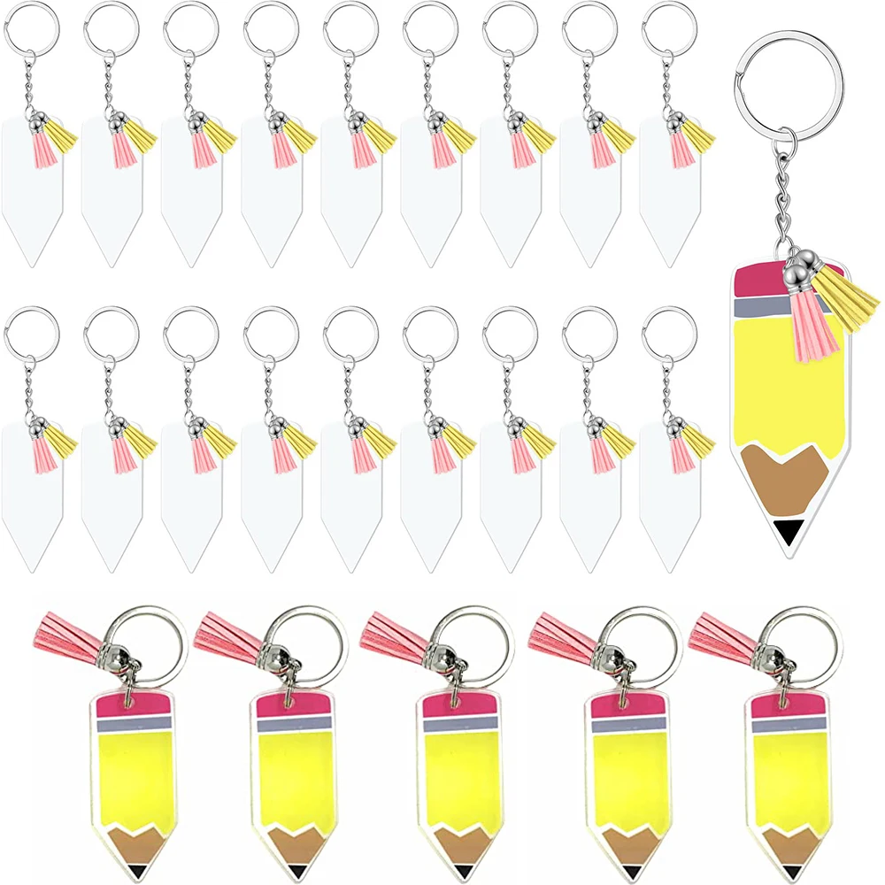 120Pcs Acrylic Pencil Keychains Blank with Key Rings Tassels Key Chain for Craft Clear Blank Acrylic Keychain for DIY Key Chain