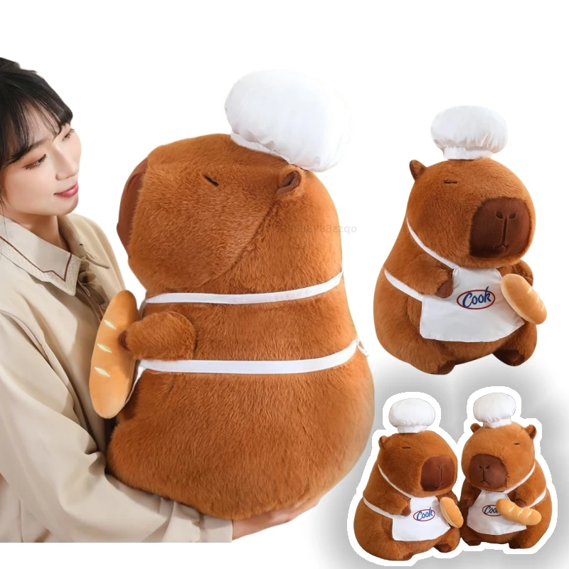 Funny Chef's Cap Capybara Bread Super Soft  Dolls Pillow Animals Cartoon Baby  Toys Birthday Gifts for Girls Boys Throw Pillow