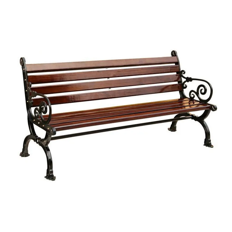 Banc de parc, banc extérieur, banc communautaire en bois anti-corrosion, banc de loisirs, bois plastique résistant à la pluie, pieds en fer anti-rouille
