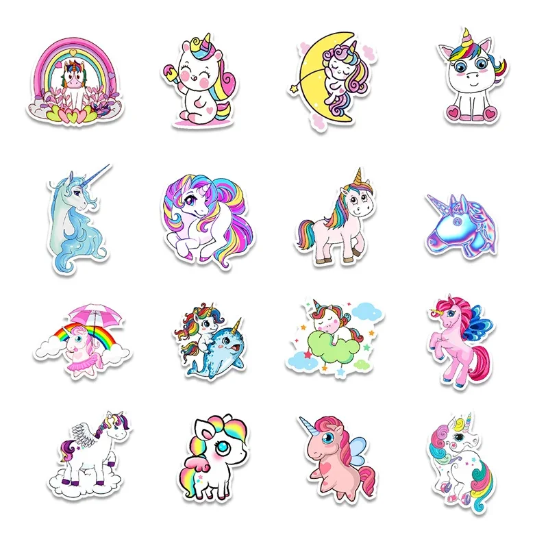 50 Pcs/Pack Cute Cartoon Unicorn Graffiti Sticker DIY Skateboard Luggage Waterproof Decal Cool Sticker Children's Gift