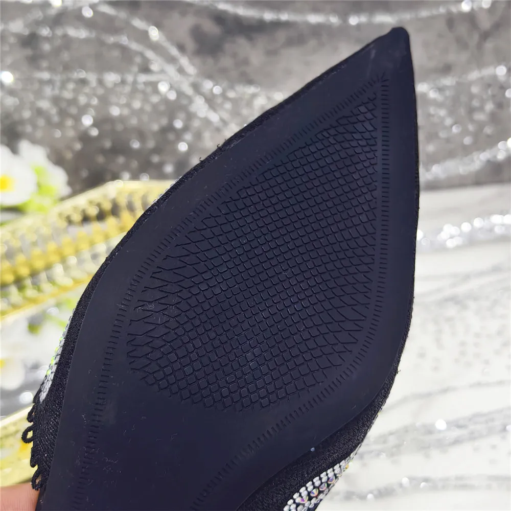 الترتر ممتاز التصميم الإيطالي حجر الراين مرصع السيدات أحذية الحفلات النساء وحقيبة نيجيريا الأسود حقيبة صغيرة حذاء نسائي بكعب عالٍ