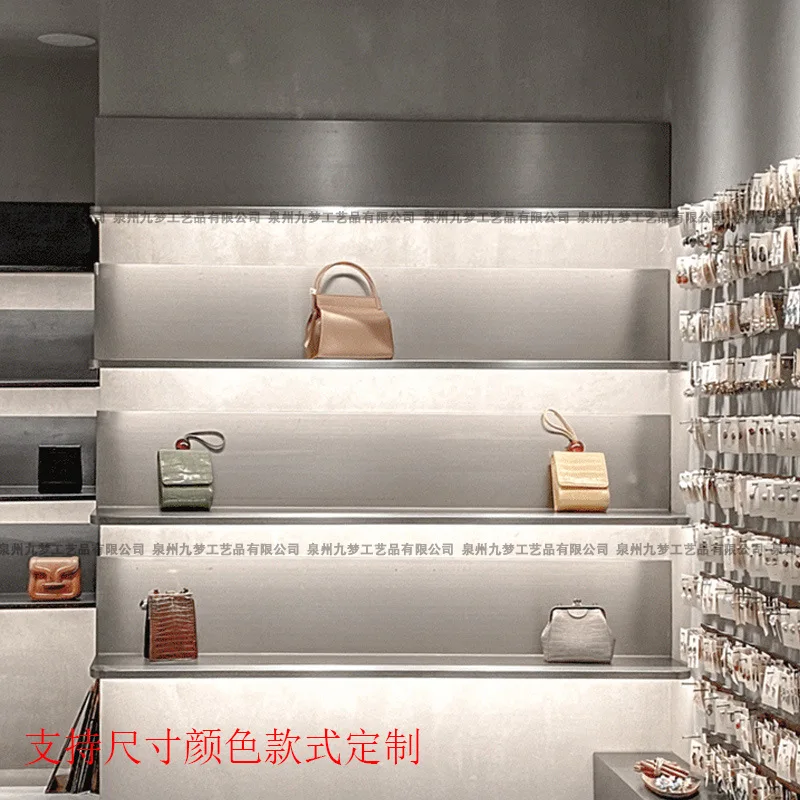 Clothing store stainless steel laminate rack wall luminous shelf metal word baffle decorative wall display rack